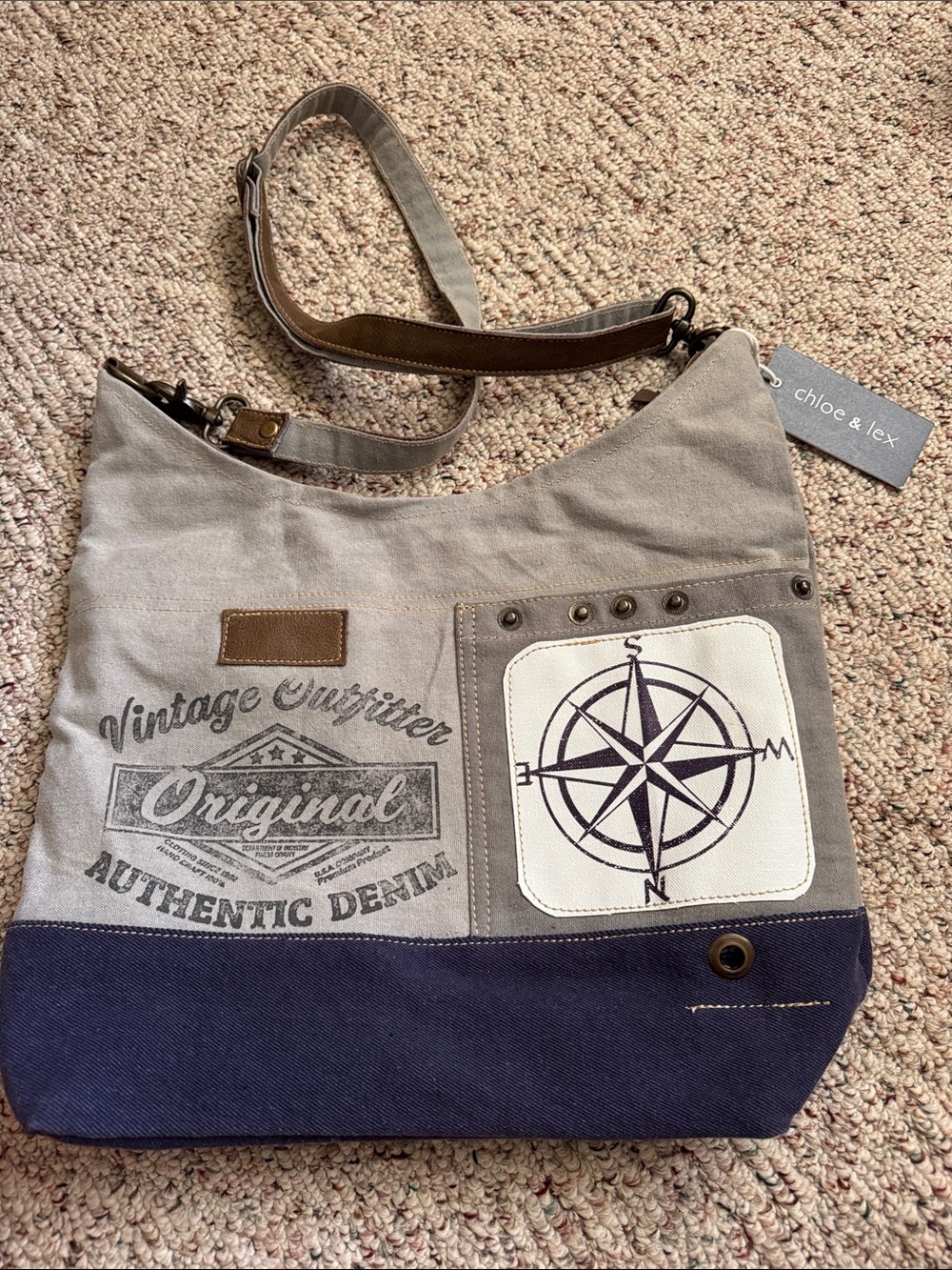 chloe & lex Gray and Navy Canvas Shoulder Bag